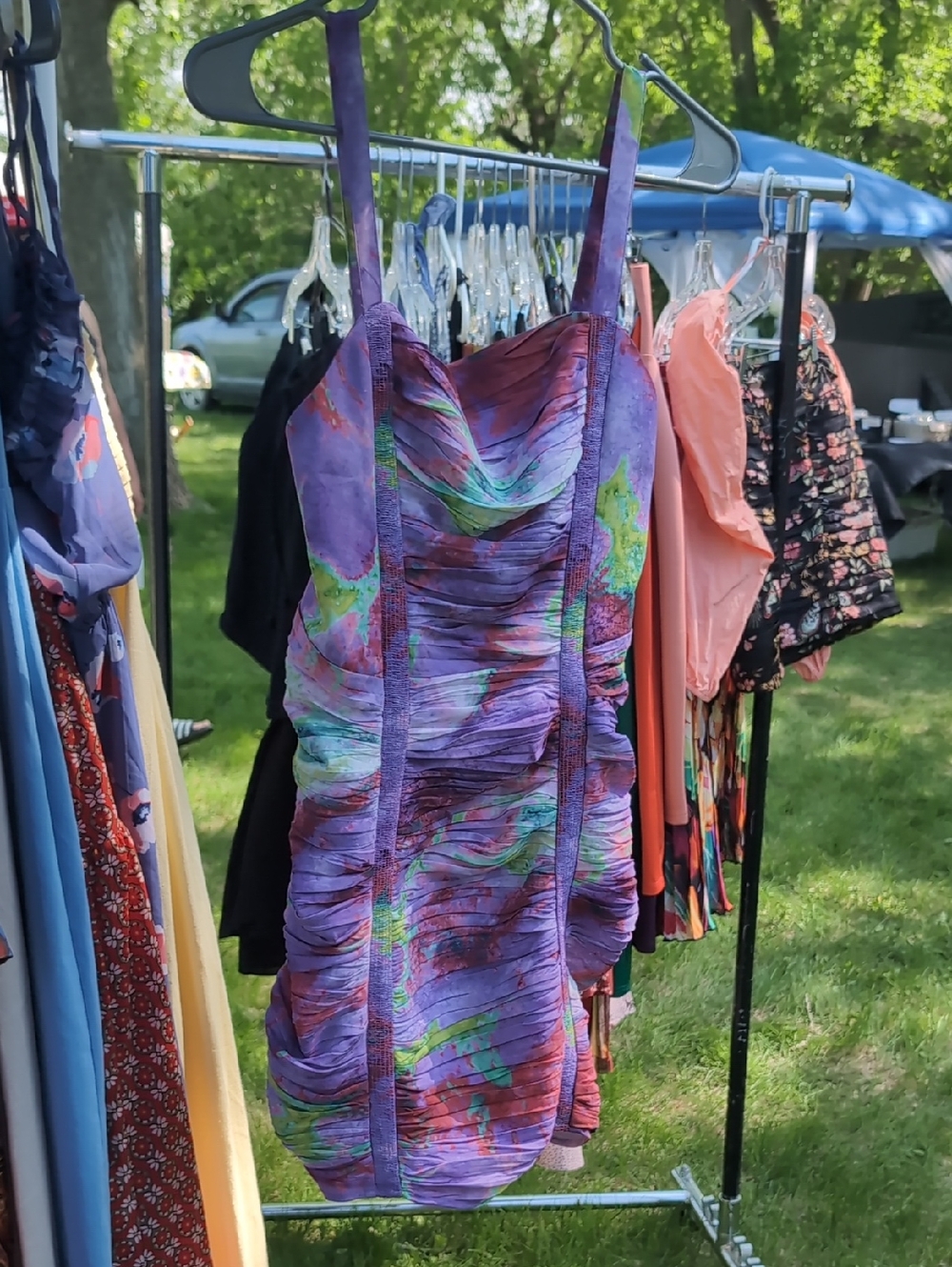 H&M Purple Multi-Color Ruched Mini Dress